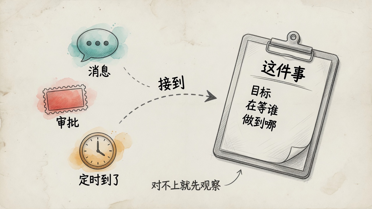 消息、审批、定时到了,接到正在做的这件事