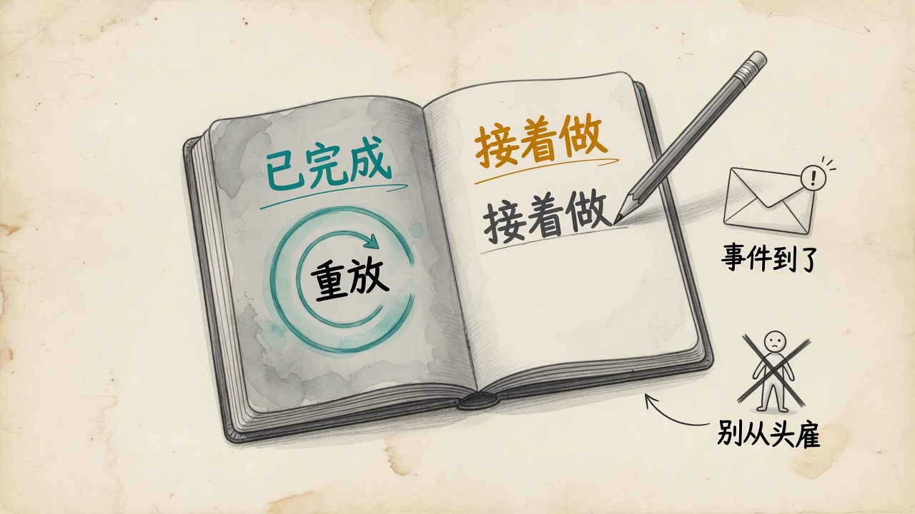 事件到了,重放已完成的步骤,接着改,别从头雇