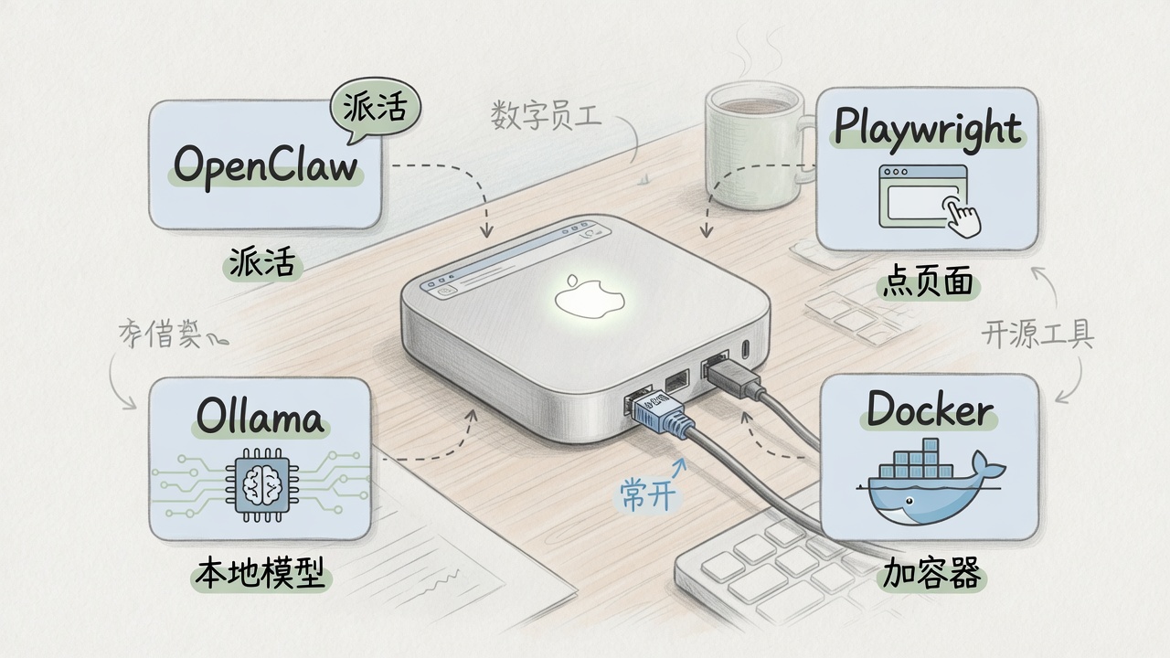 一台 Mac mini 上可以同时跑 OpenClaw、浏览器自动化、本地模型和容器